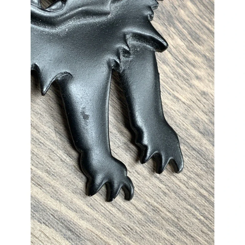 Vintage JJ Signed Pewter Rhinestone Halloween Scaredy Cat Brooch Pin Goth